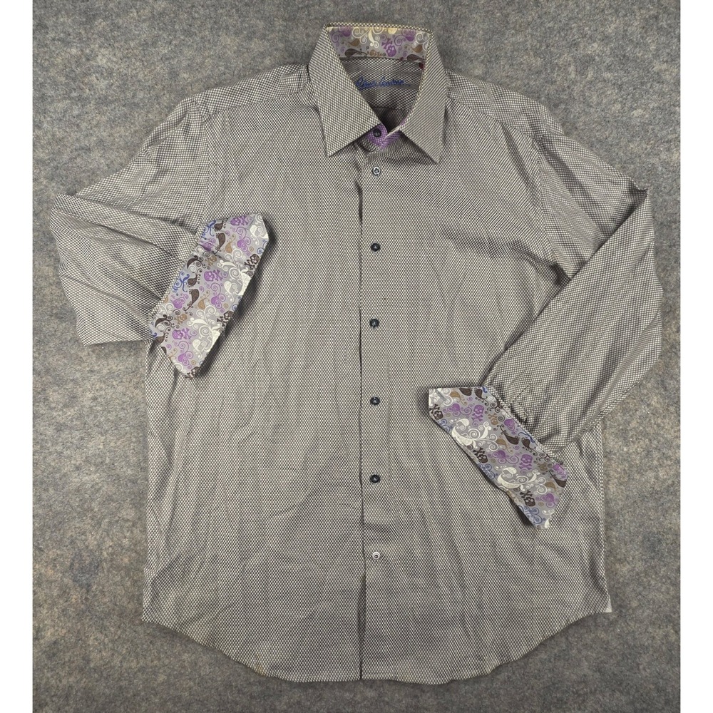 Robert Graham Mens Grey Geometric Skull Paisley Flip Cuff Button Shirt Size L
